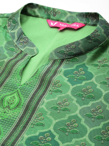 Varanga Women Green Ethnic Printed Straight Kurta With Bottom And Dupatta